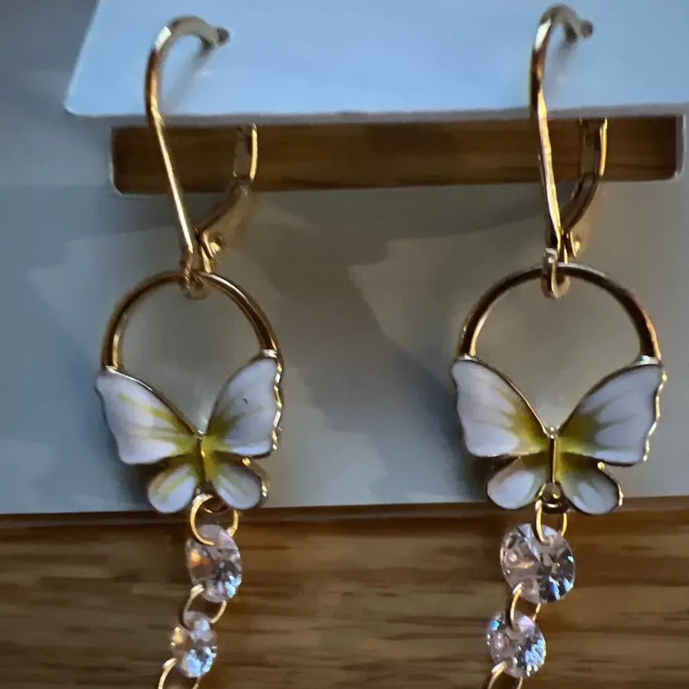 Lonna & Lilly Gold Tone Crystal Butterfly Drop Earrings New - Picture 2 of 4